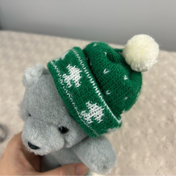 Chosun Gray Teddy Bear Plush Stuffed Animal Toy Green White Knit Stocking Hat - Picture 2 of 7